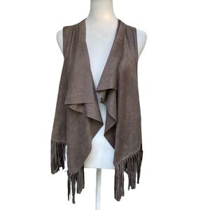 Kontrol Taupe Suede Feel Fringe Open Front Vest
